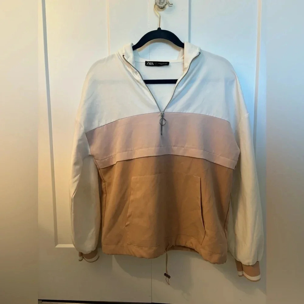 Zara Women’s Color Block Pink Obre Quarter Zip Hoodie Sz XS